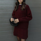 Women's Comfortable Knit Pullover with Dropped Shoulders and Fashionable Hem