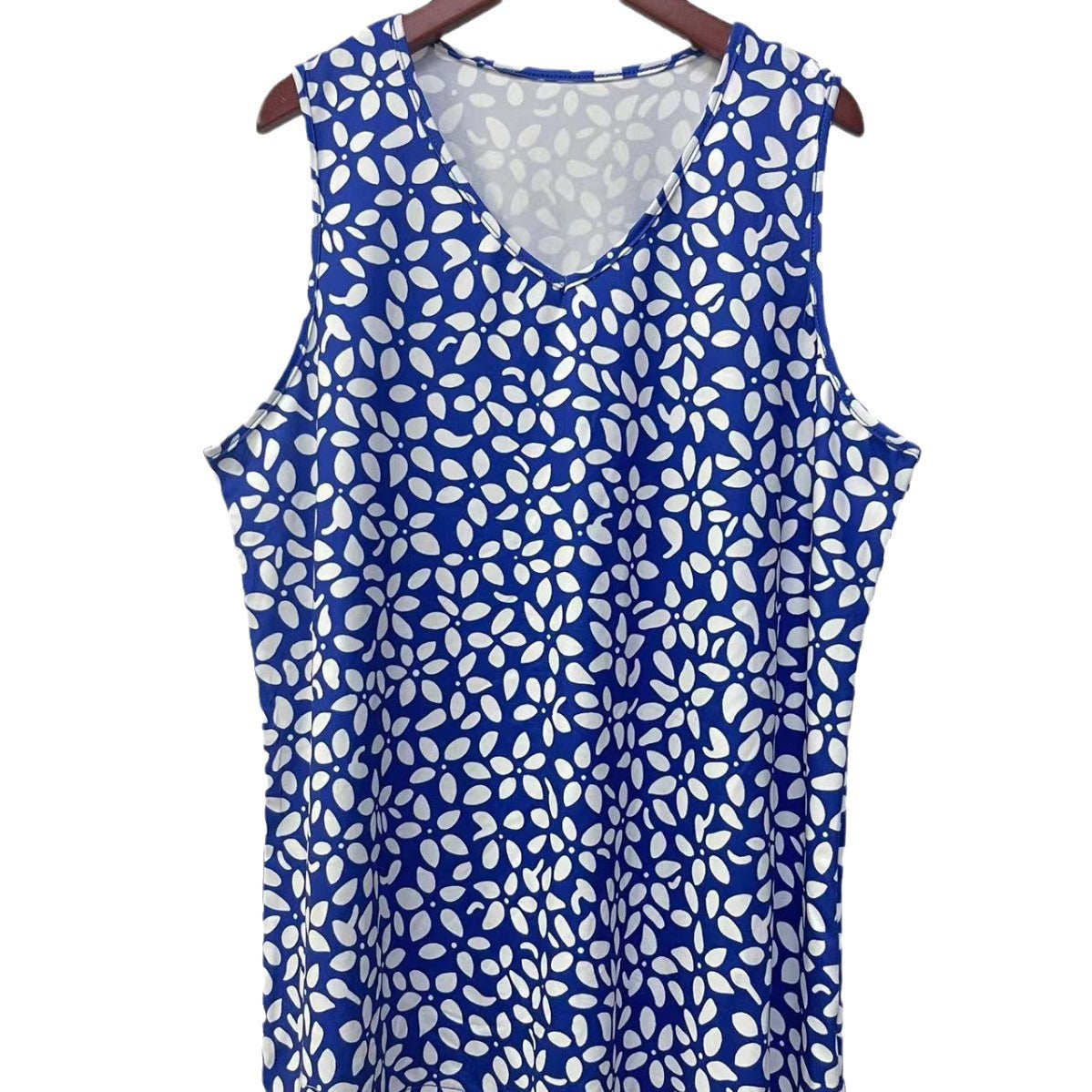 Women's Sleeveless V-Neck Top with Floral Print and Side Pockets