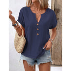 Women's Casual Button-Down Blouse with Round Neck