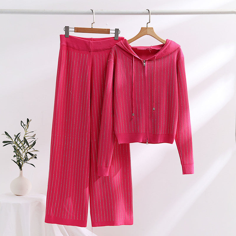 Women's Fashionable Loungewear Set with High Collar and Zipper