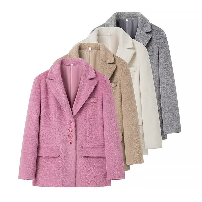 Women's Elegant Wool Blazer with Soft Fleece Finish