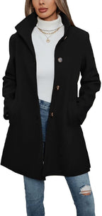 Elegant Wool Coat with High Collar and Practical Pockets