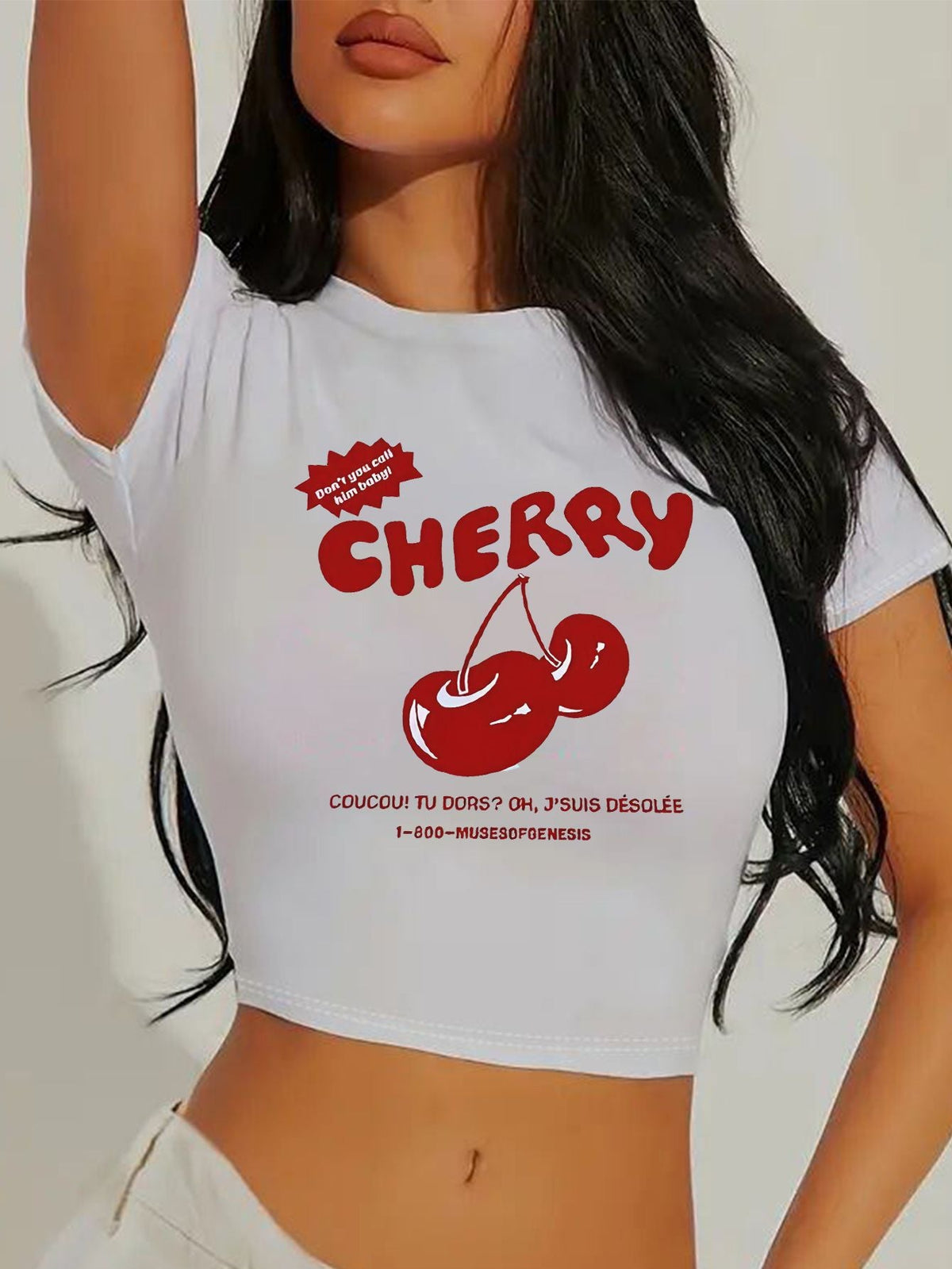 Women's Lips Print Crop T-Shirt