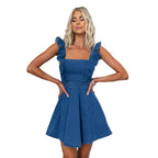 Women's Trendy Denim Dress with Ruffle Details
