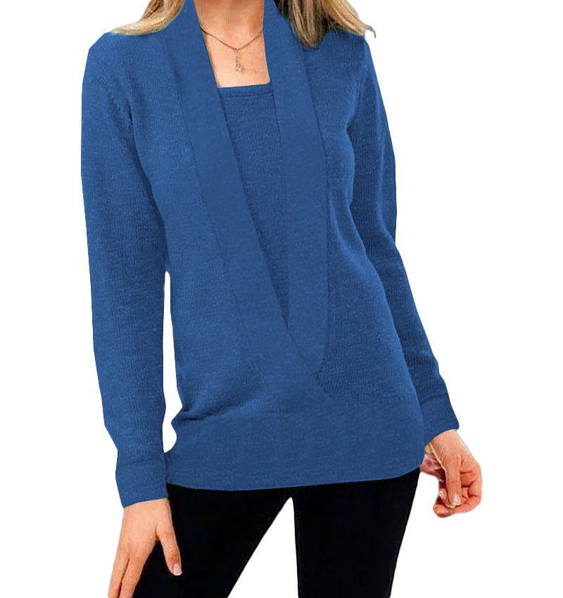 Women's Elegant V-Neck Sweater with Textured Design
