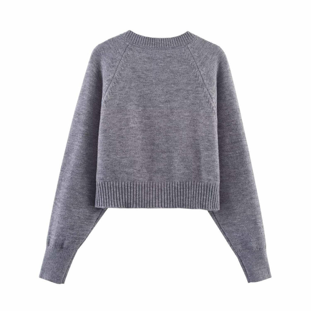 Women's Cropped Cardigan with Button Details and Elastic Waistband