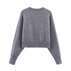 Women's Cropped Cardigan with Button Details and Elastic Waistband