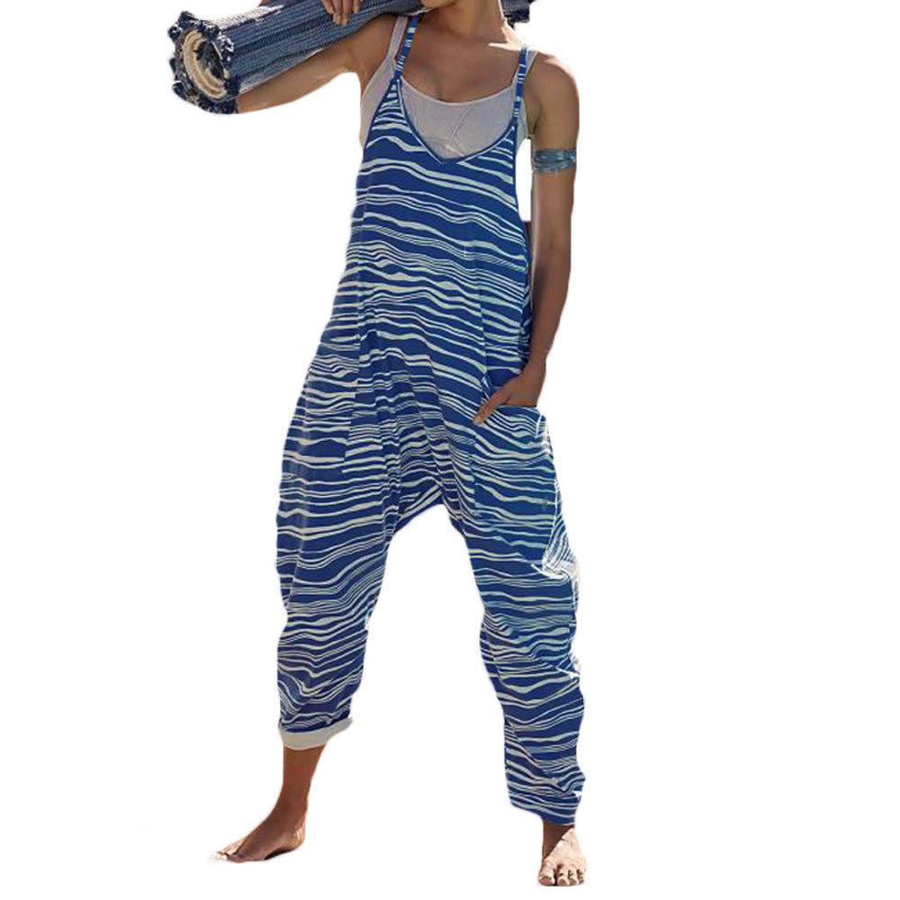 Women's Casual Wide-Cut Overall with Playful Wave Pattern