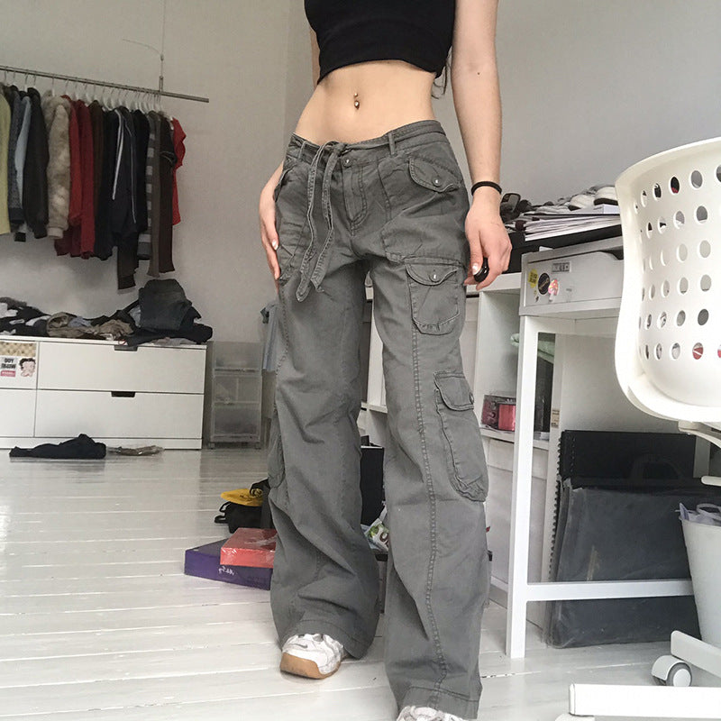 Women's Cargo Pants with Side Pockets and Adjustable Waist