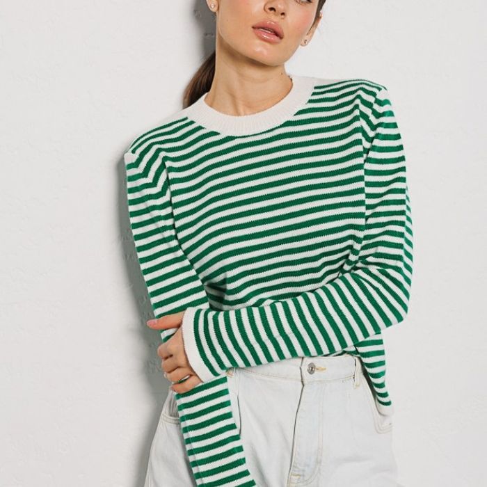 Women's Striped Casual Cotton-Blend Sweater