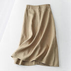 Women's Long Linen Skirt with Button Details and Pockets