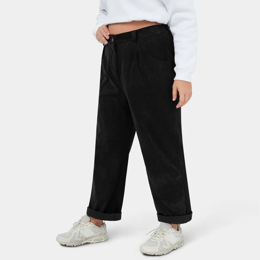 Women's Wide-Leg Corduroy Pants with Pleats