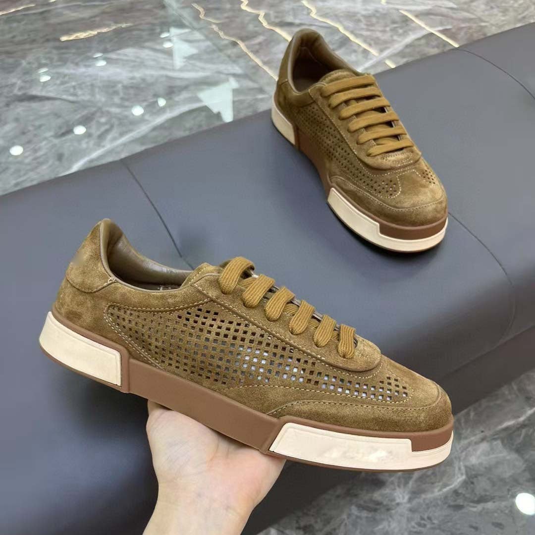 Women's Breathable Suede Casual Sneakers with Perforated Details
