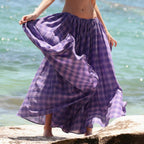 Women's Maxi Skirt with Flowing Cut and Trendy Plaid Pattern