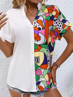 Women's Button-Up Blouse with Artistic Asymmetric Design