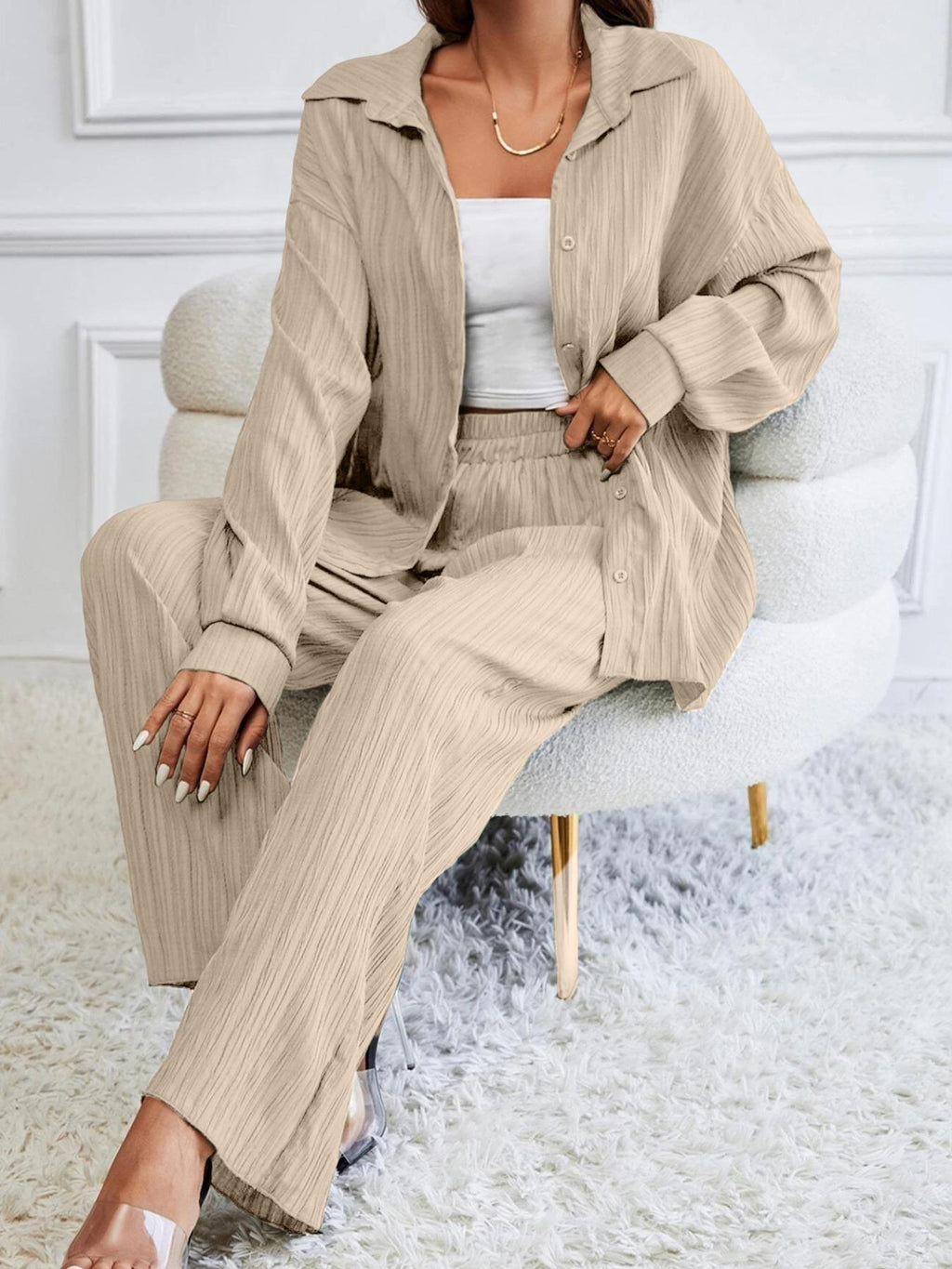 Casual Two-Piece Set with Button Detail