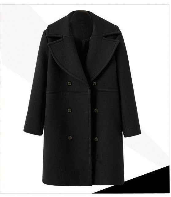 Women's Elegant Double-Breasted Coat with Modern Lapel