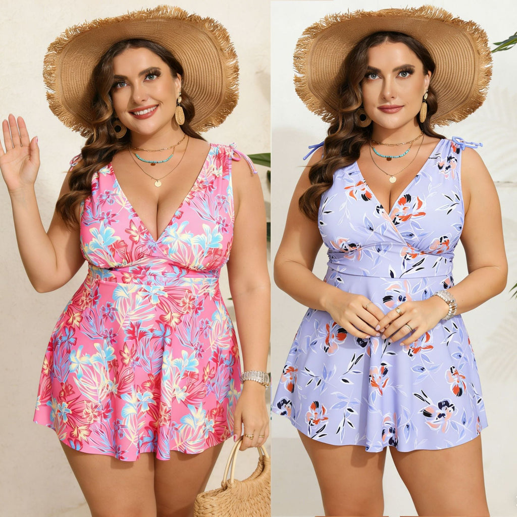 Women's Swimsuit with Floral Print and Pockets