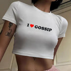 Women's Crop T-Shirt with Creative Lettering and Figure-Hugging Cut