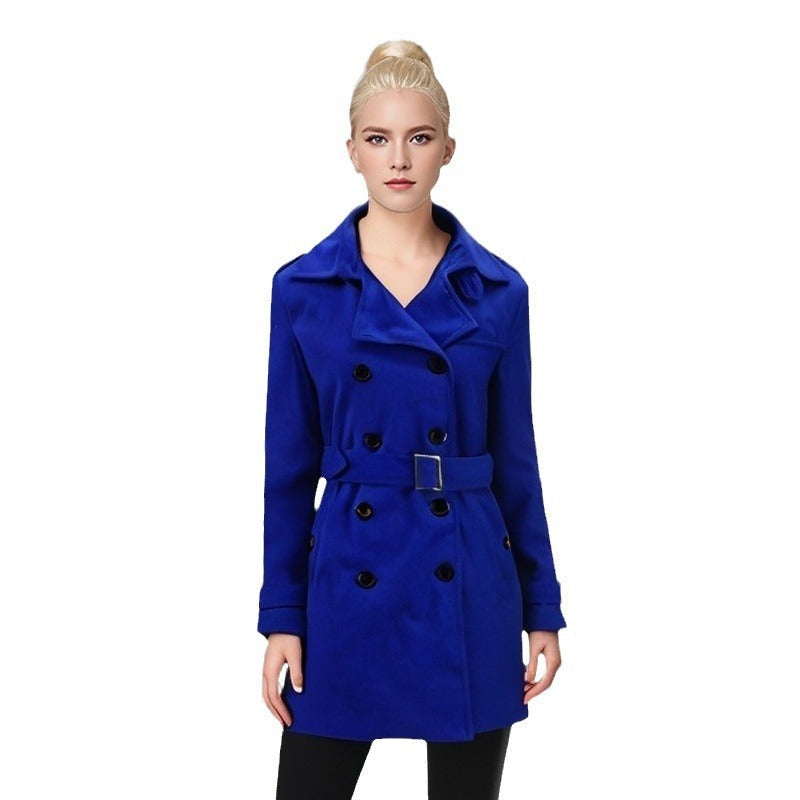 Women's Elegant Trench Coat with Belt and Contrasting Buttons