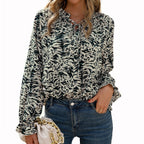 Women's Blouse with Unique Animal Print and Ruffle Details