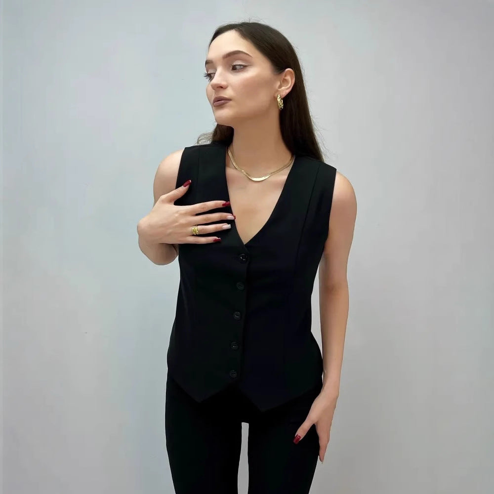 Sleeveless Blouse with Button Placket