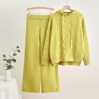 Women's Casual Knit Loungewear Set with Hood and Wide Legs