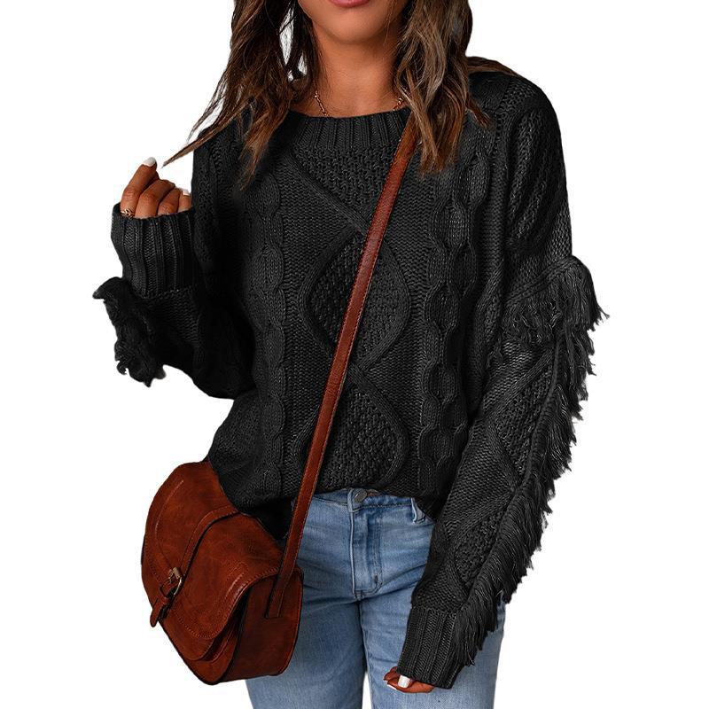 Women's Chunky Knit Sweater with Dropped Shoulders and Elastic Cuffs
