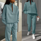 Women's Casual Tracksuit with High Collar and Half-Zip