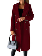Women's Elegant Double-Breasted Coat with Modern Cut and Pockets