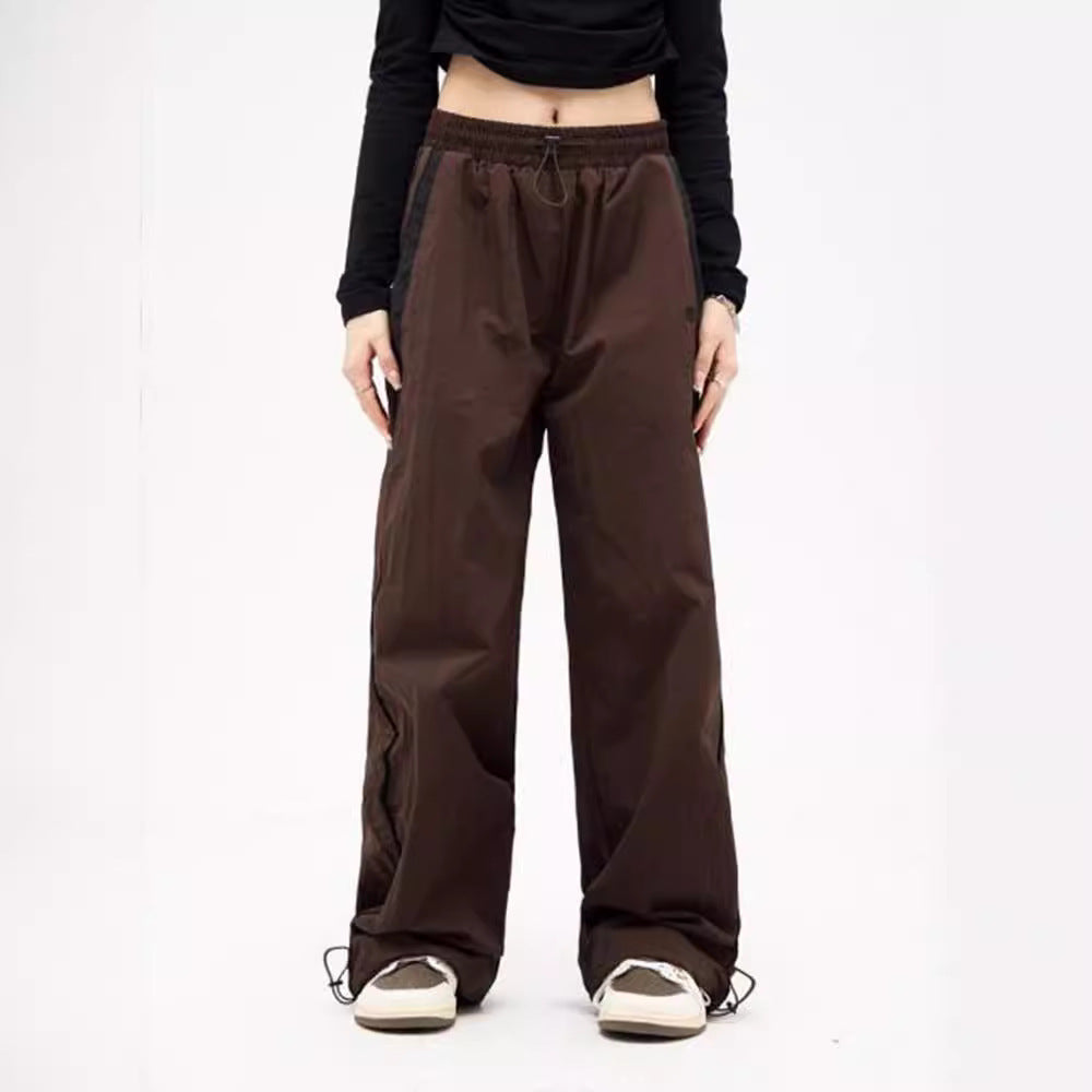 Women's Casual Pants with Side Contrast Stripes and Elastic Waist