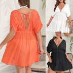 Women's Elegant Beach Kaftan with Deep V-Neck and Wide Sleeves