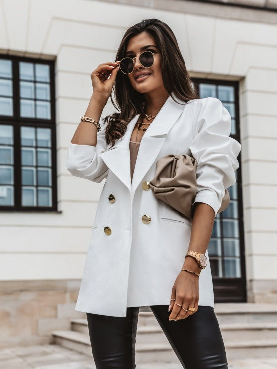 Women's Elegant Oversized Blazer with Pockets and Button Details