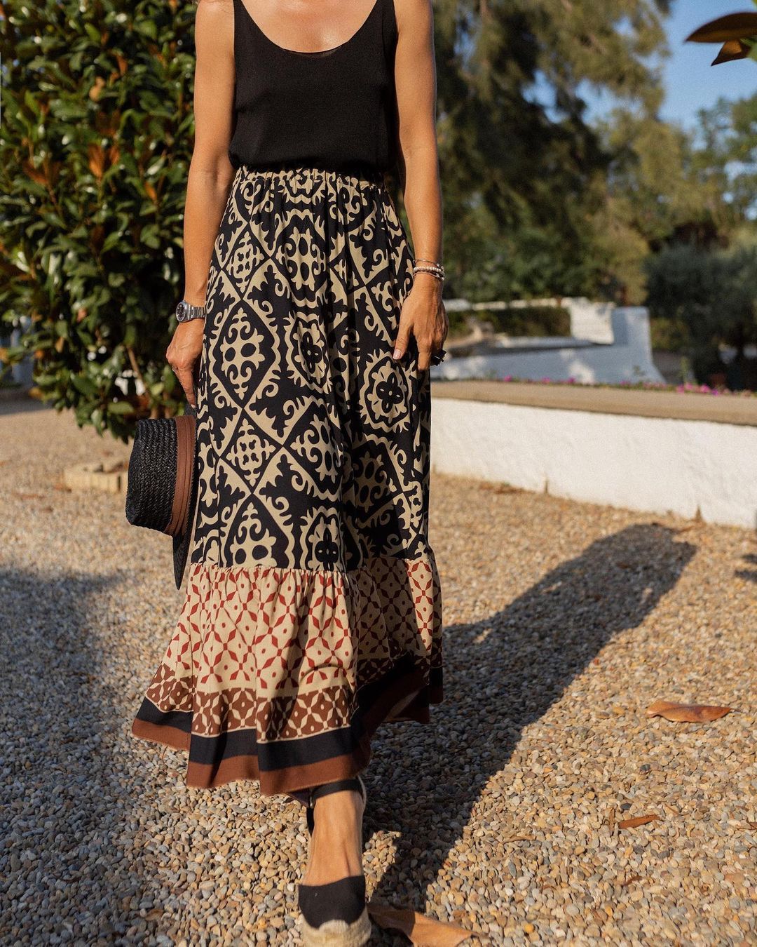 Women's Floral Maxi Skirt with Voluminous Hem