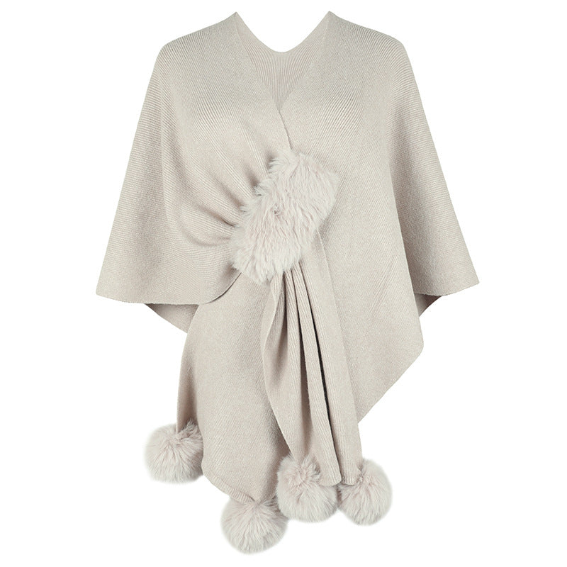 Elegant Poncho with Luxurious Faux Fur Trim