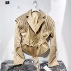 Women's Elegant Faux Leather Jacket with Ruffle Details