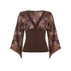 Women's Long-Sleeve Blouse with Voluminous Sleeves and Floral Print