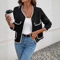 Women's Elegant Short-Sleeve Blazer with Contrast Piping and Pockets