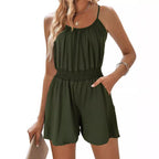 Women's Casual Jumpsuit with Airy Straps and Elastic Waistband
