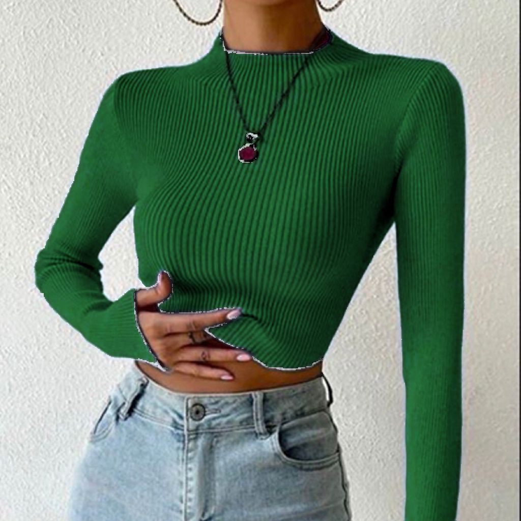 Women's Fine Knit Sweater with Mock Neck and Waveless Design