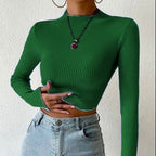 Women's Fine Knit Sweater with Mock Neck and Waveless Design
