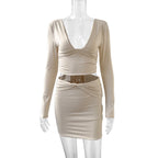 Women's Form-Fitting Top and Mini Skirt Set