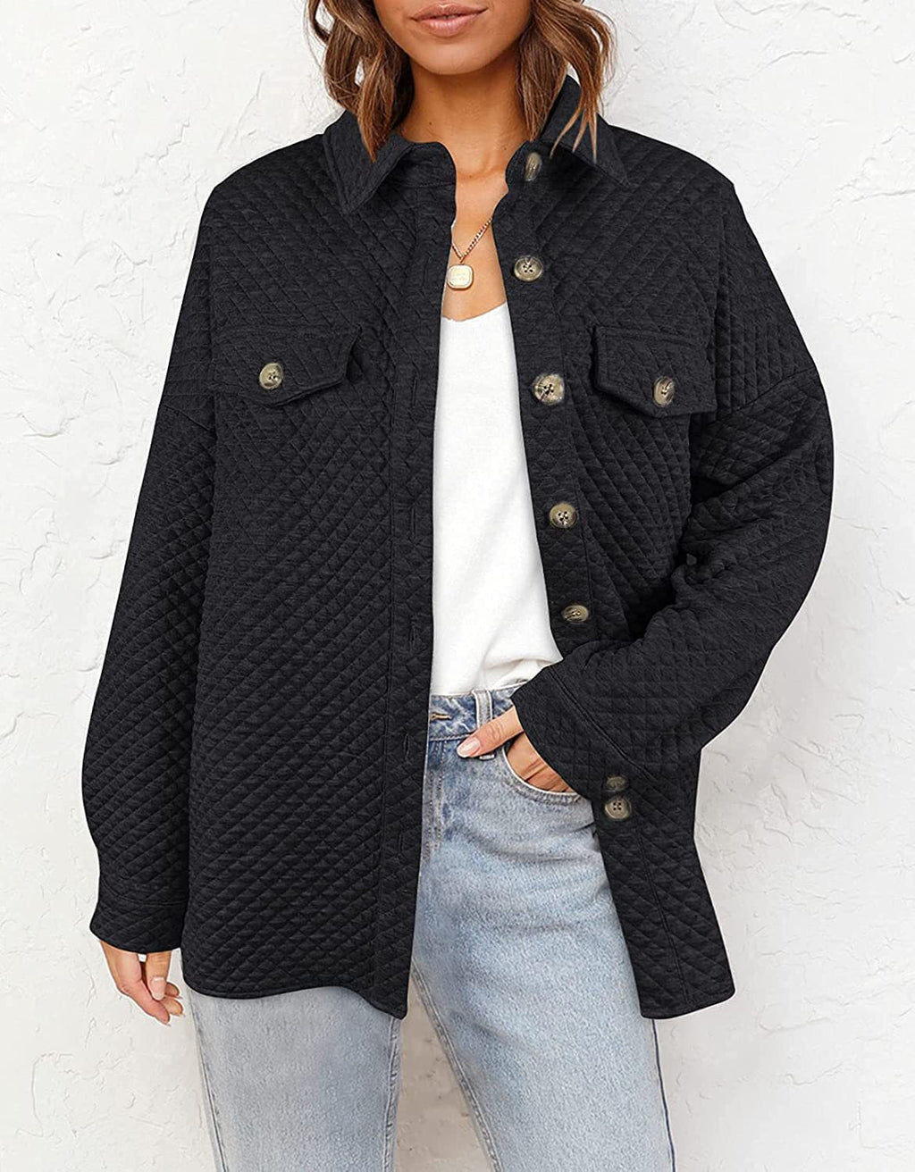 Women's Quilted Overshirt with Pockets and Button Details