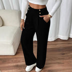 Women's Elegant Wide-Leg Pants with Decorative Buttons