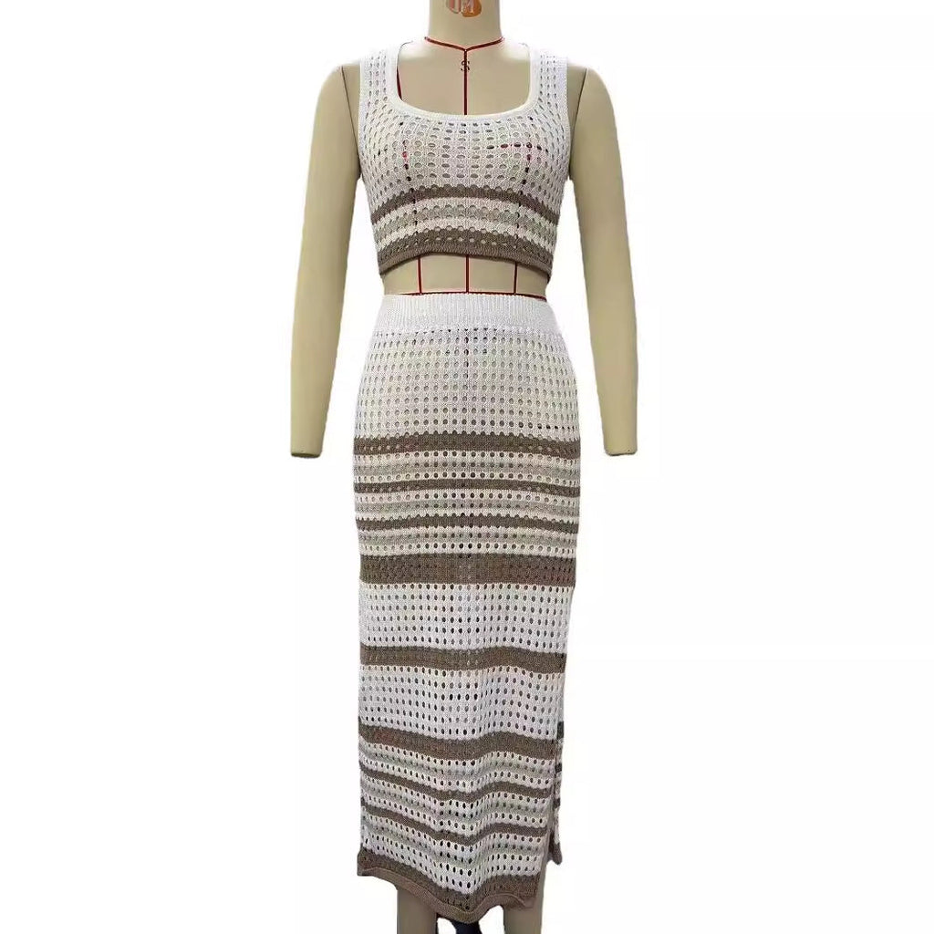 Elegant Two-Piece Knit Set with Geometric Cutout Design