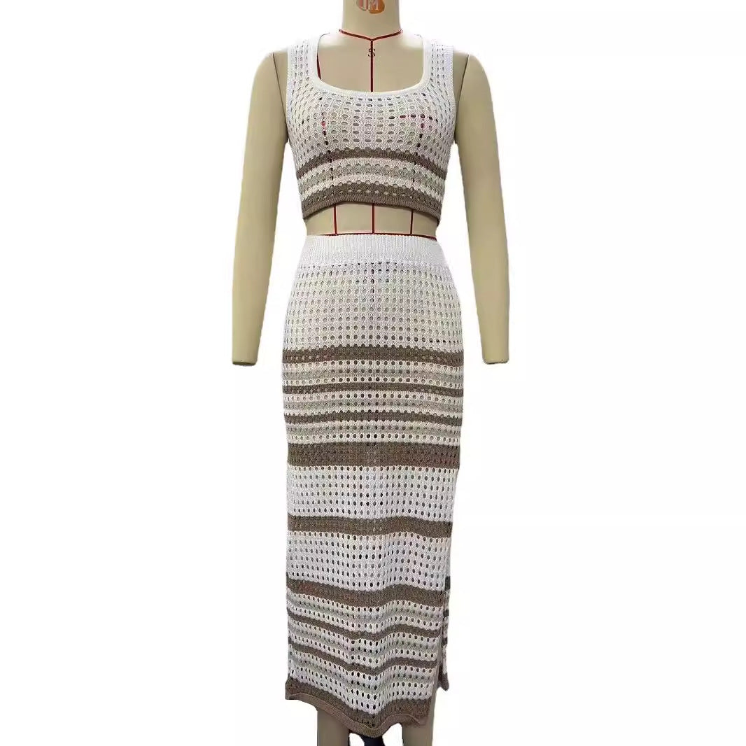 Elegant Two-Piece Knit Set with Geometric Cutout Design
