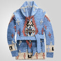 Women's Cozy Knit Coat with Decorative Pattern and Belt