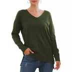 Elegant V-Neck Sweater with Asymmetrical Hem
