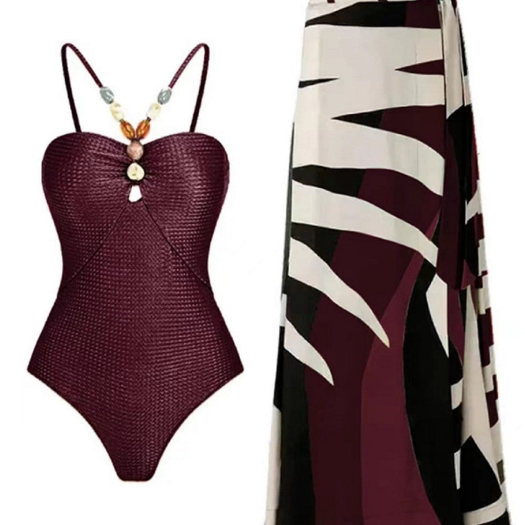Women's Swimsuit with Trendy Cut-Out and Elegant Wrap Skirt