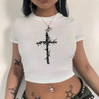 Women's Lips Print Crop T-Shirt
